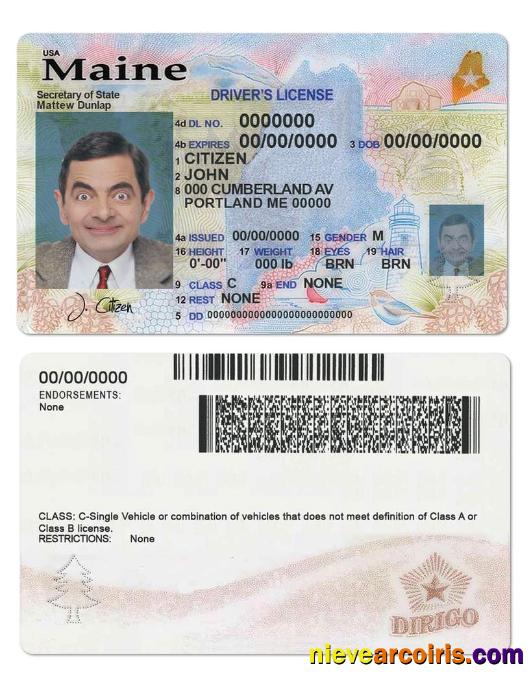 USA Maine state driving license, with all fonts (2019 – present)